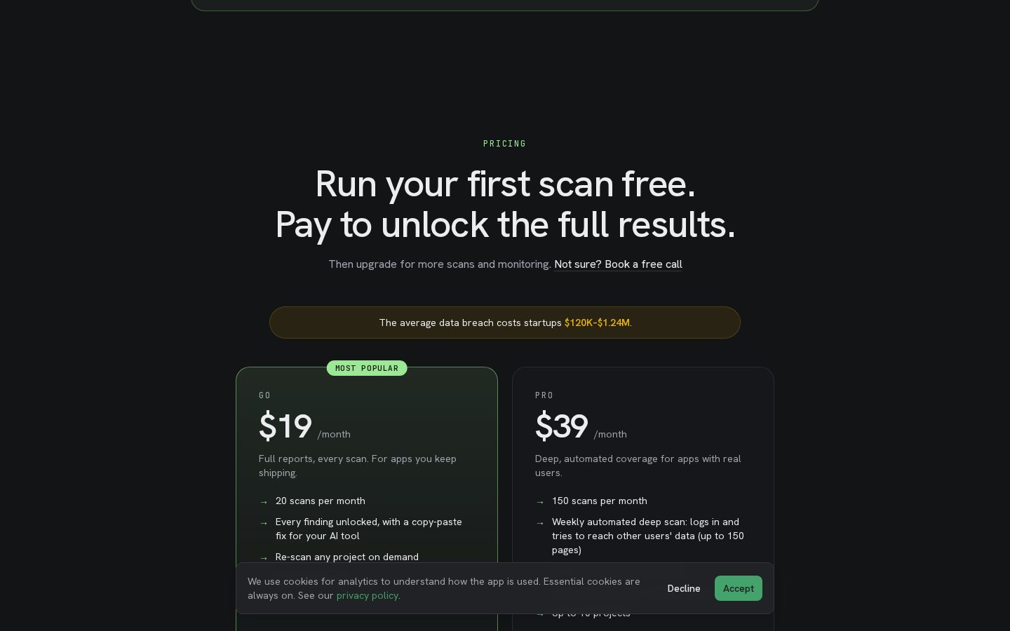 Vibe App Scanner Pricing