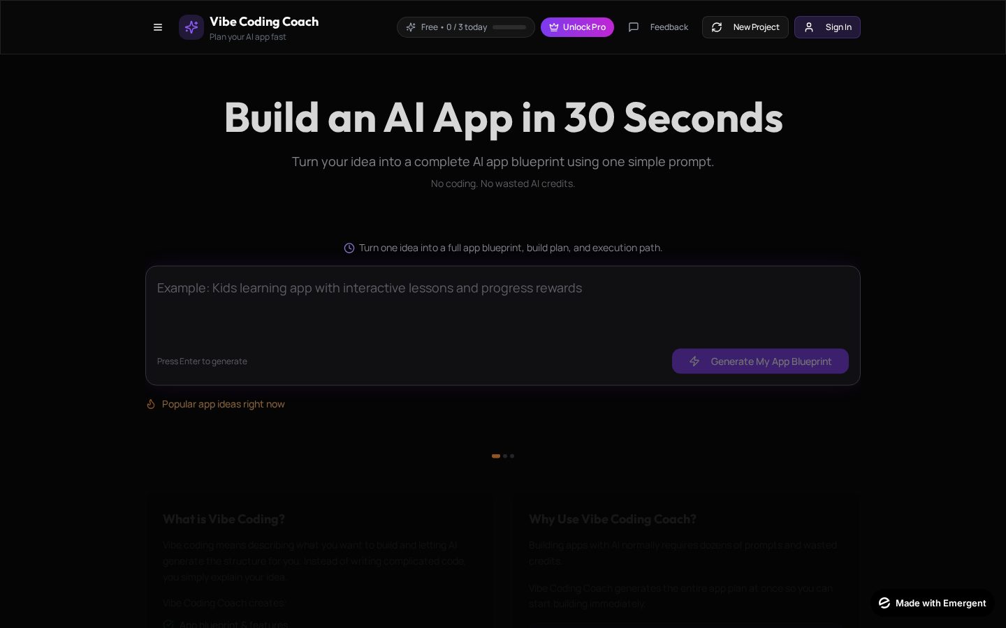 Vibe Coding Coach Homepage