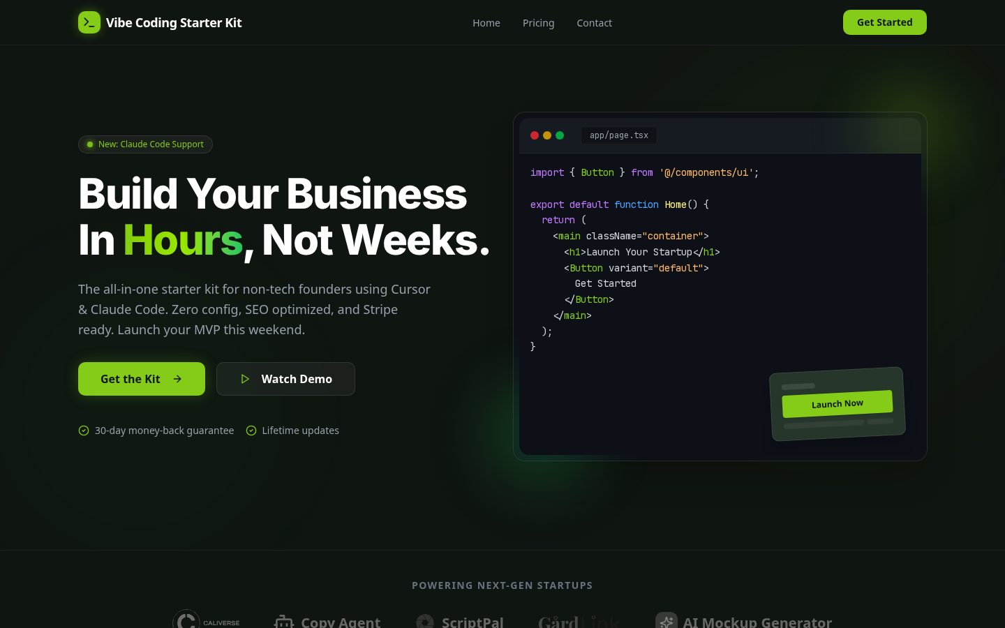Vibe Coding Starter Kit Homepage