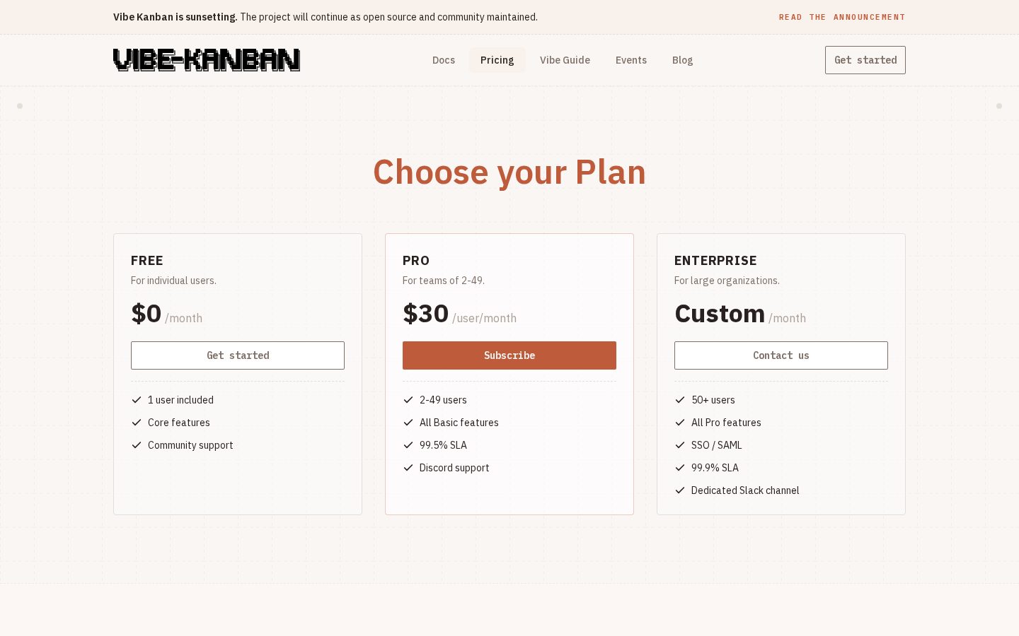Vibe Kanban Pricing