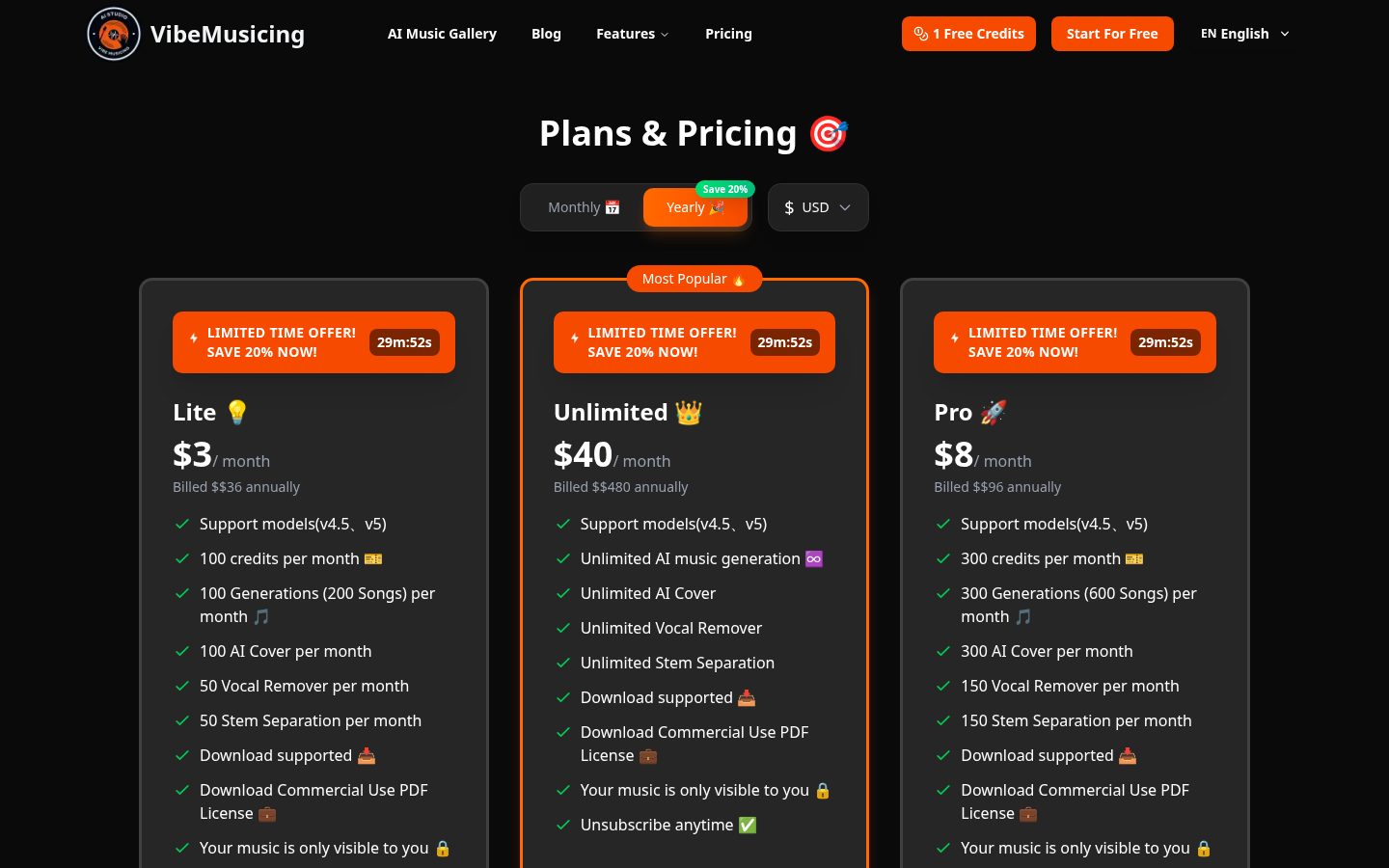 Vibe Musicing AI Pricing