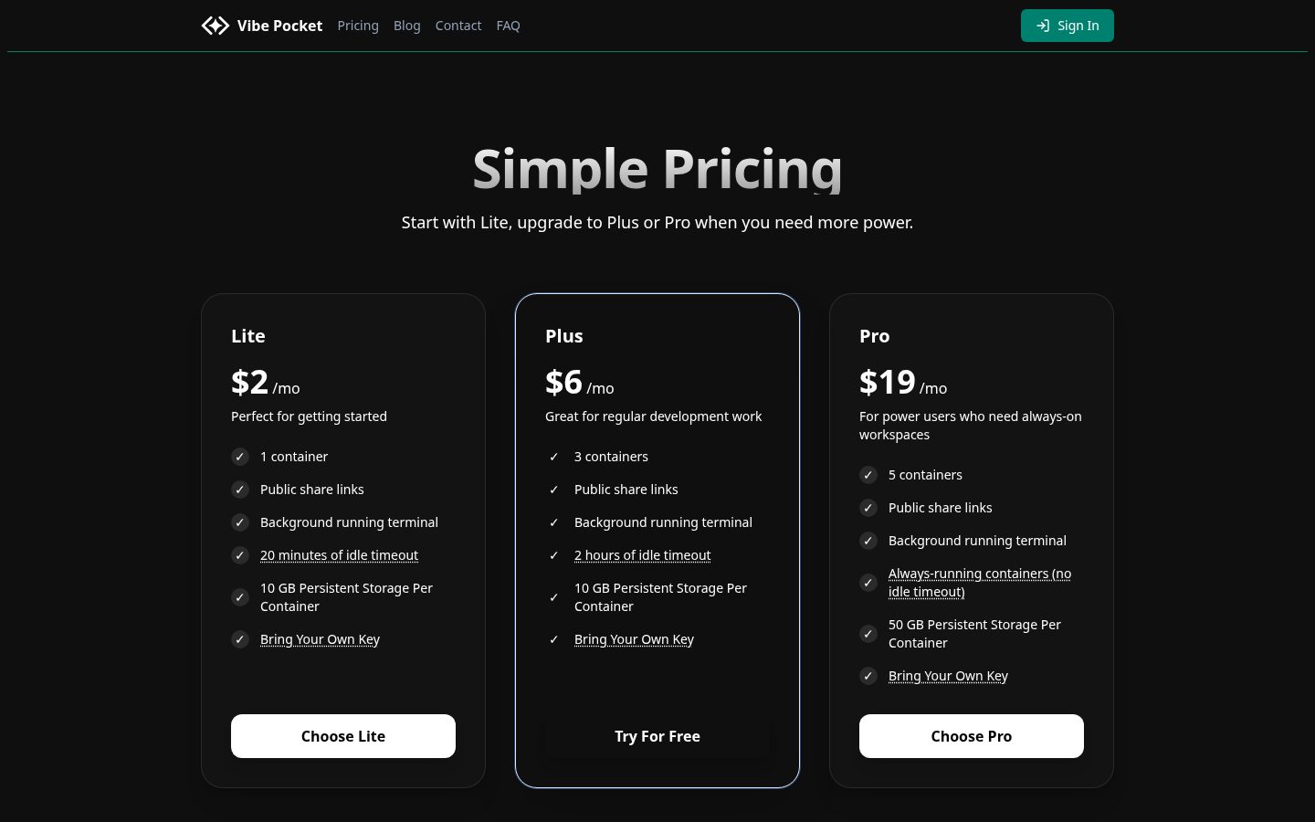 Vibe Pocket Pricing