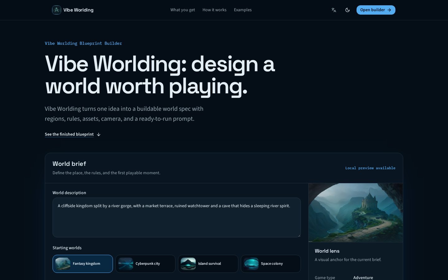 Vibe Worlding Homepage
