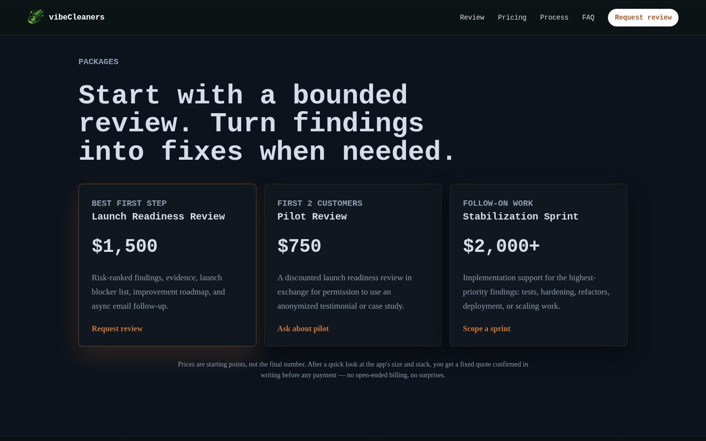 vibeCleaners Pricing