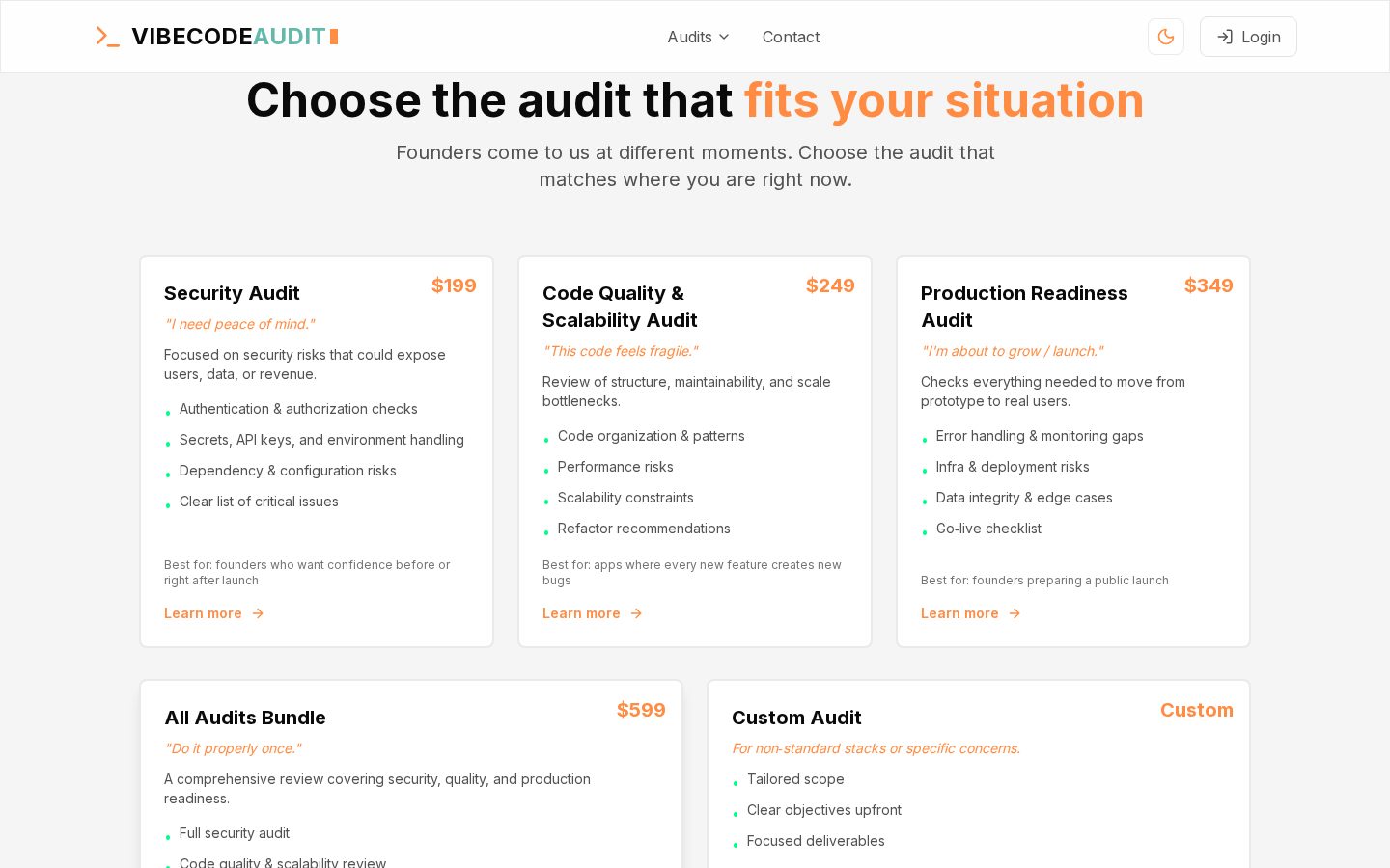Vibecode Audit Pricing