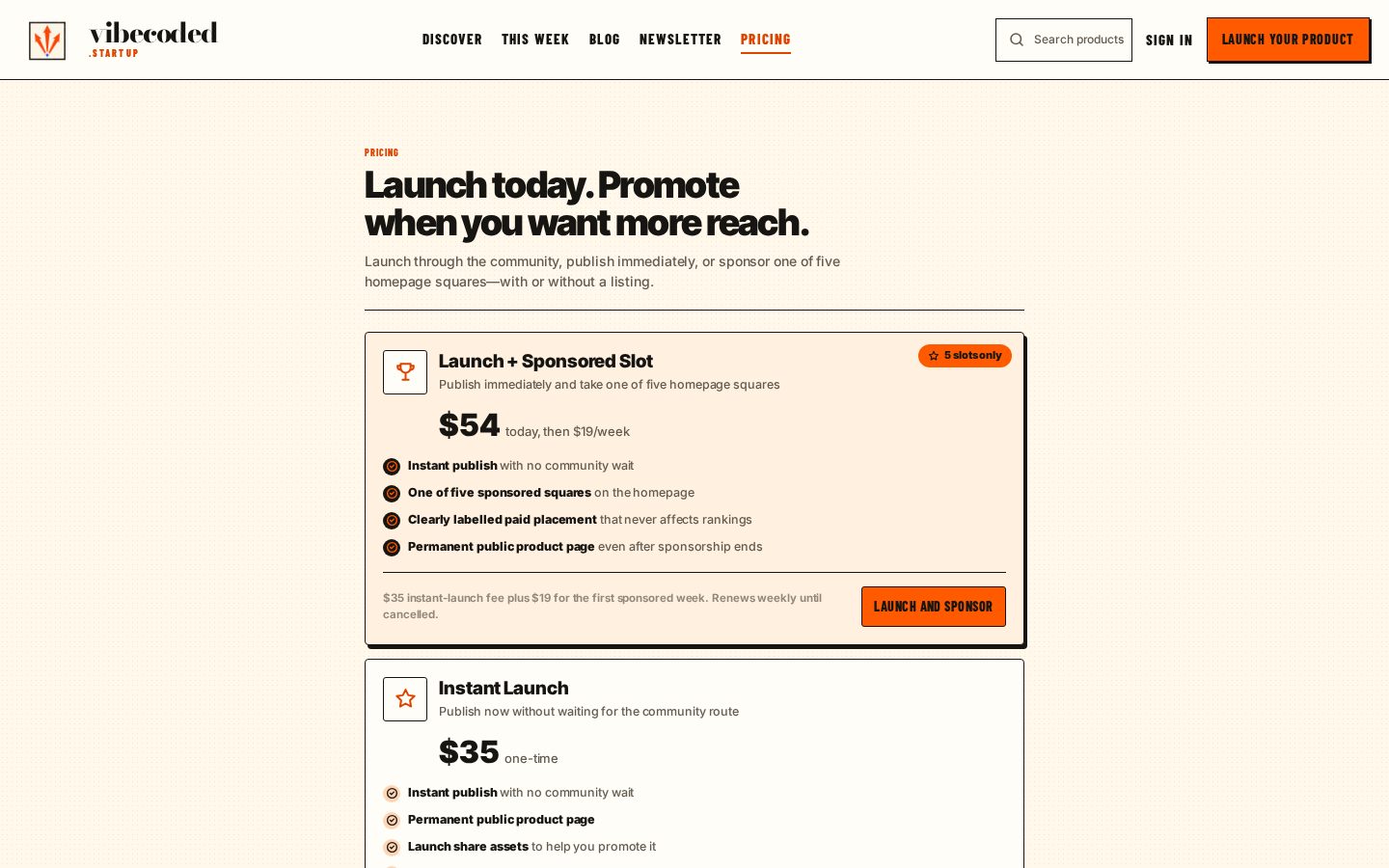 vibecoded.startup Pricing