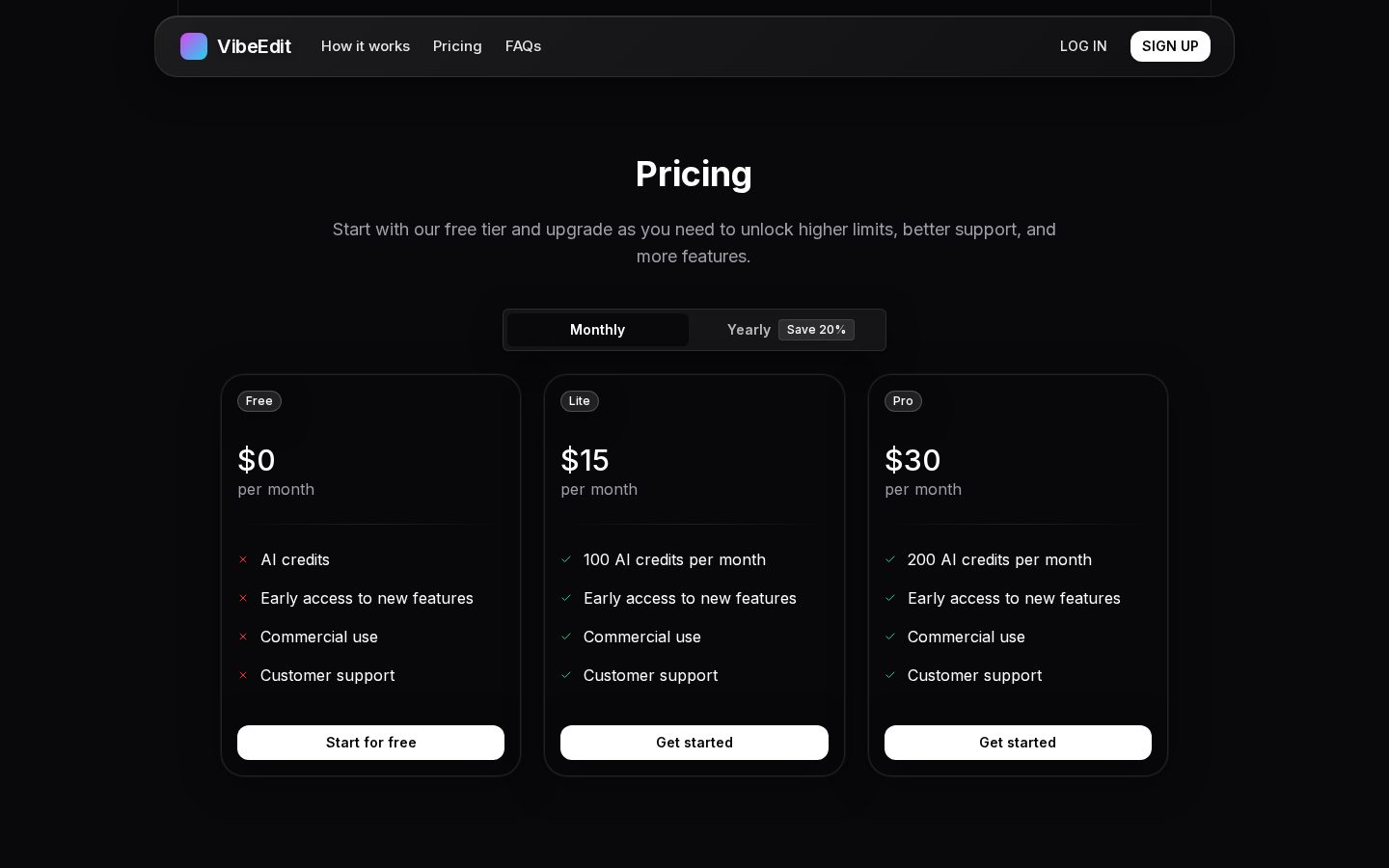 VibeEdit Pricing