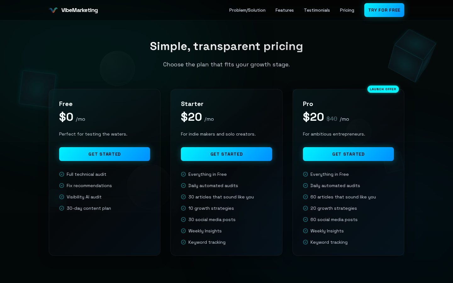 VibeMarketing Pricing
