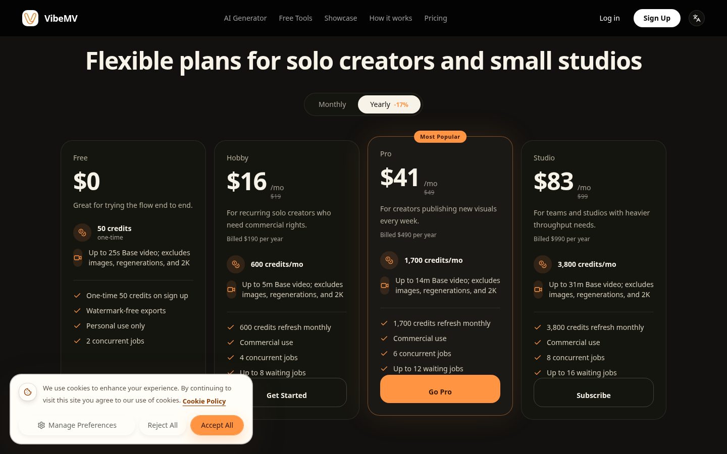 VibeMV Pricing