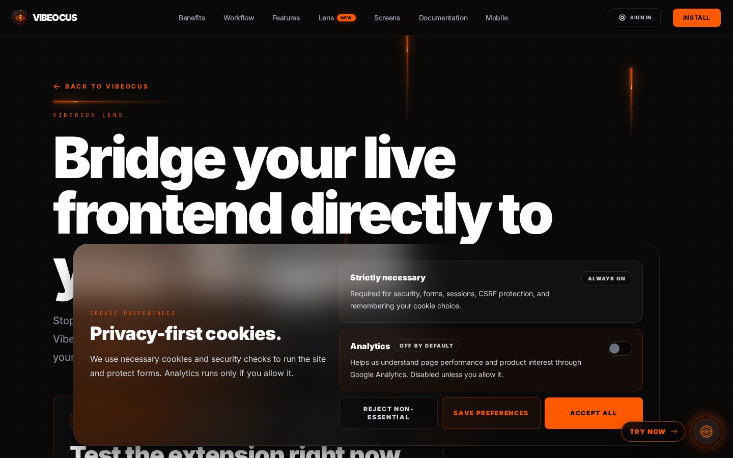 Vibeocus Lens Homepage