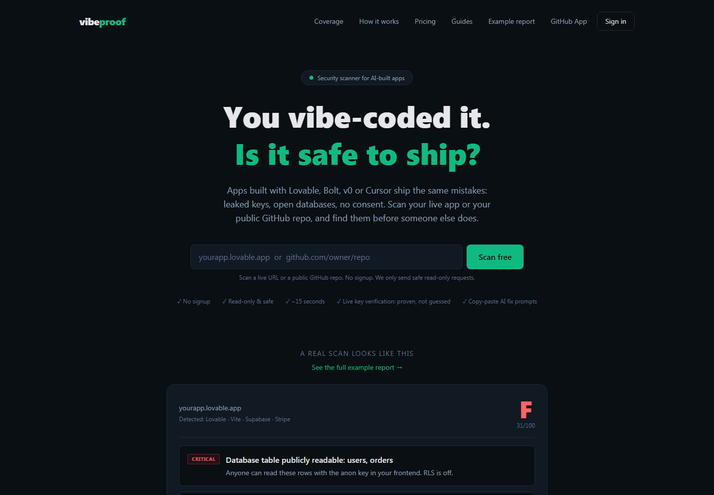 Vibeproof homepage