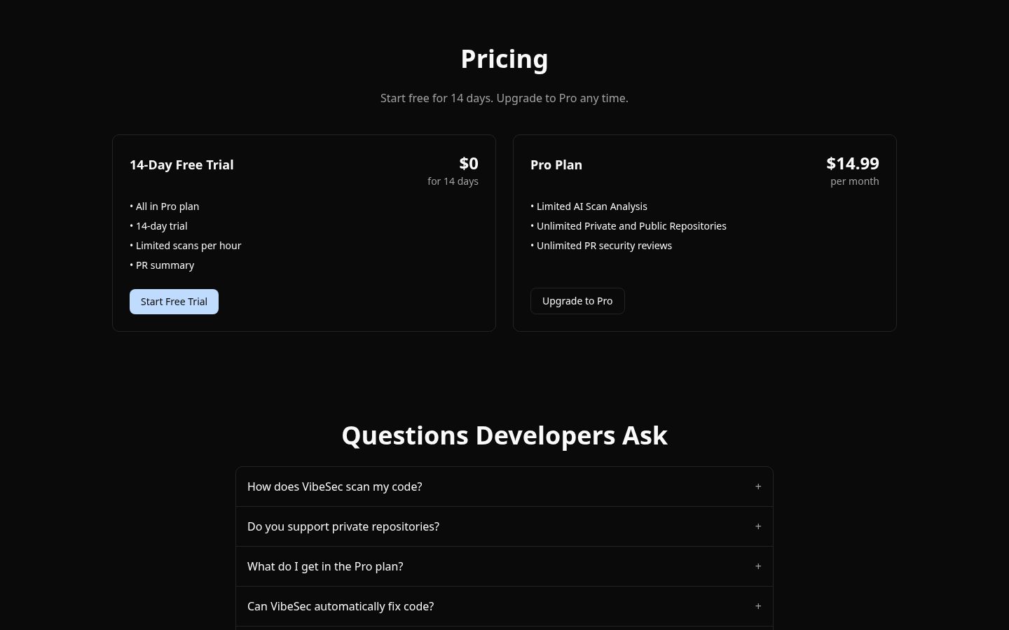 VibeSec Pricing