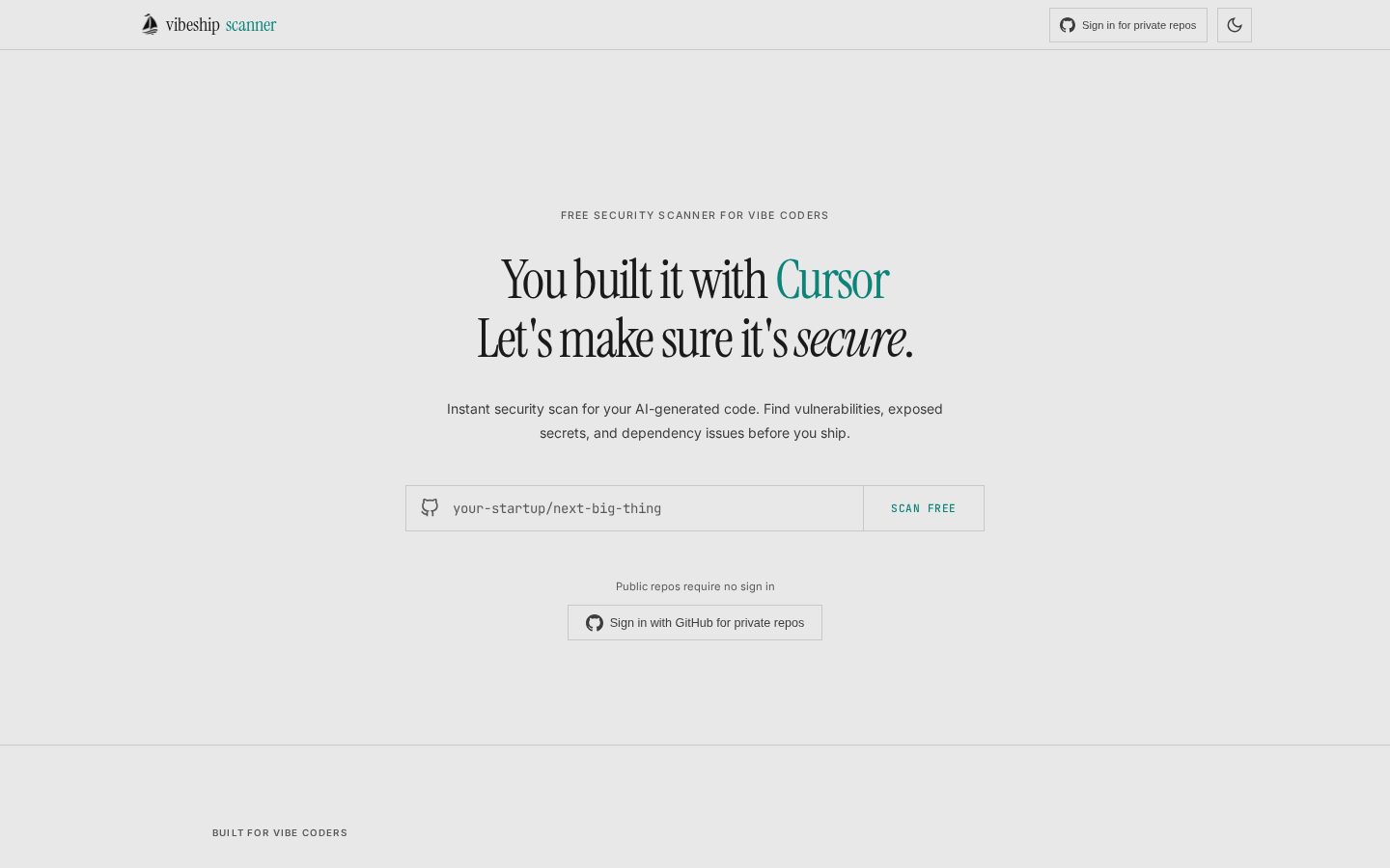 Vibeship Scanner Homepage