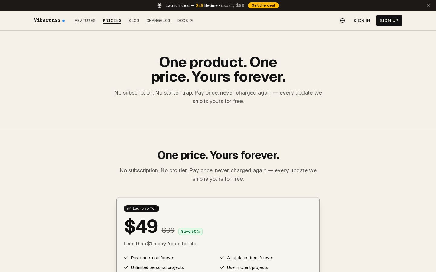 Vibestrap Pricing