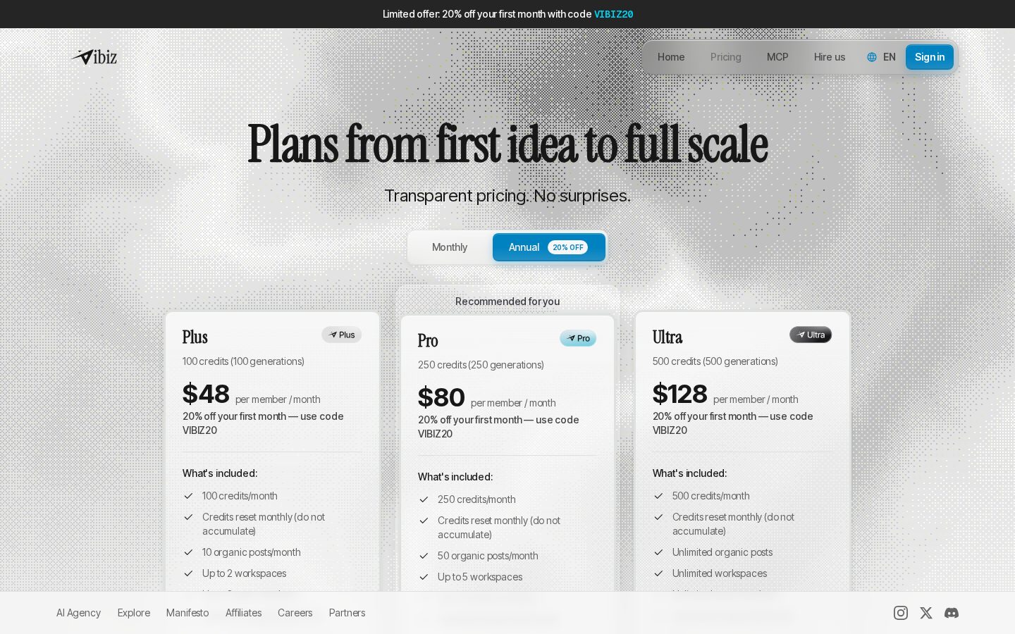 Vibiz Pricing