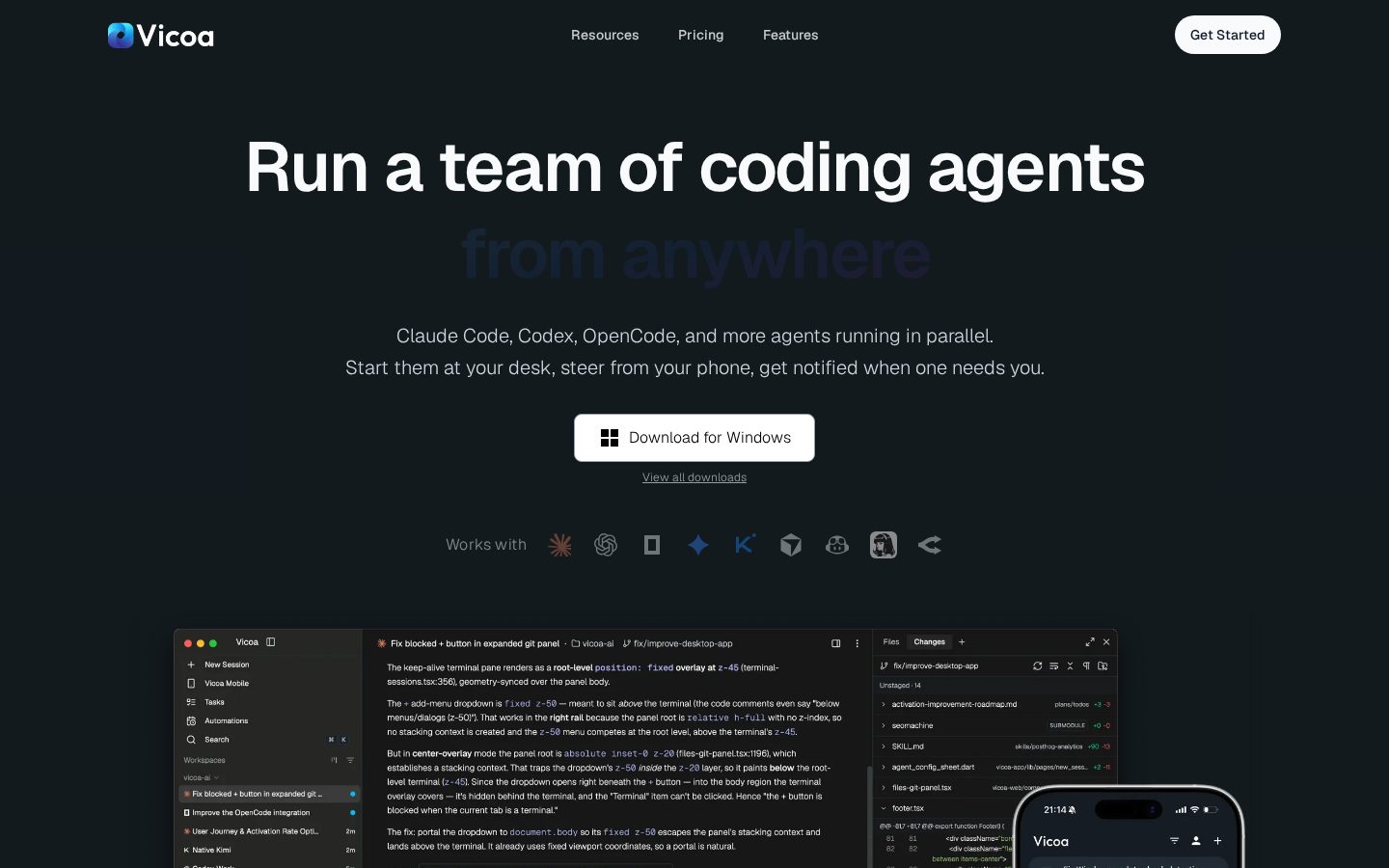 Vicoa - Vibe Code Anywhere Homepage