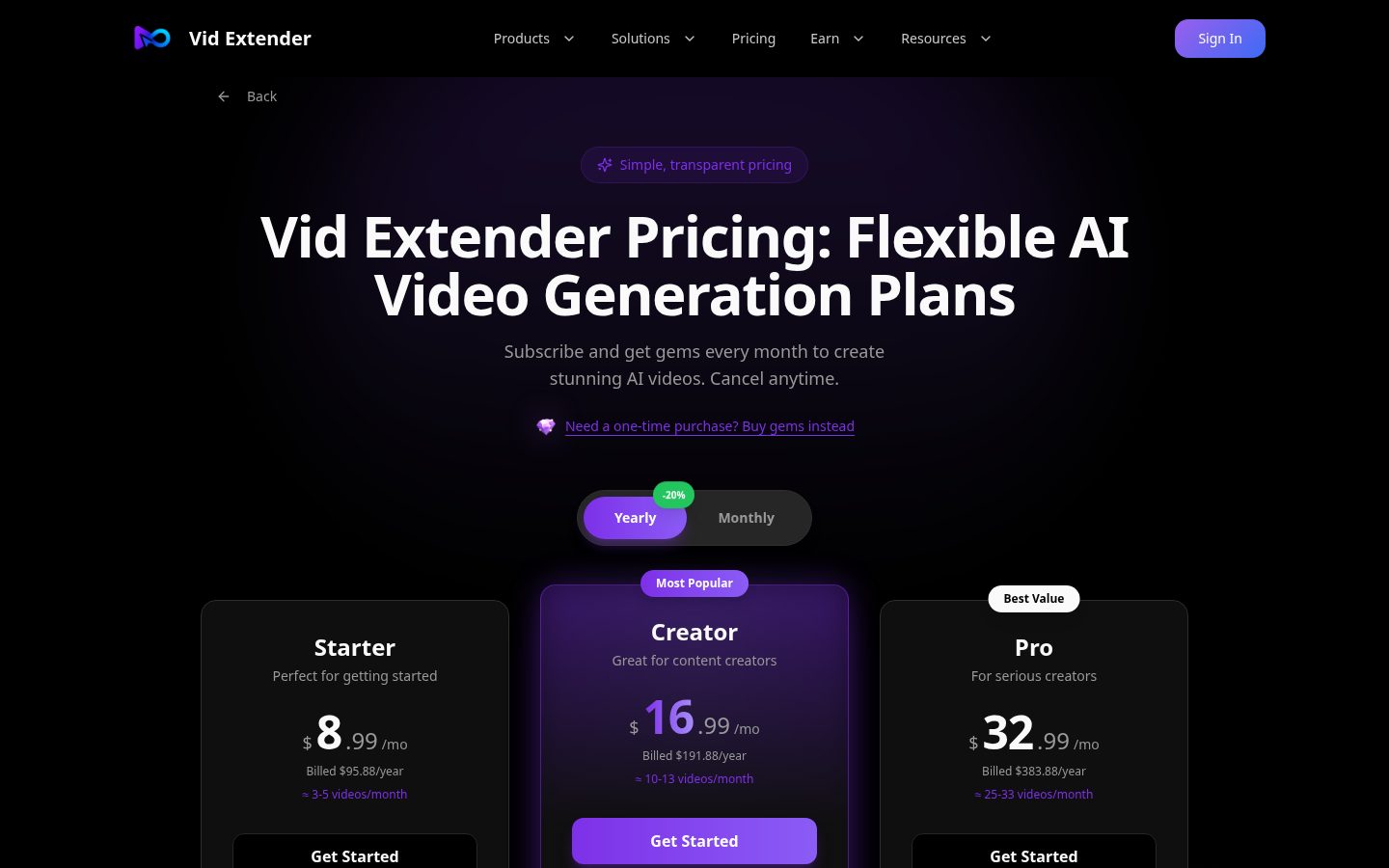 Vid Extender Pricing