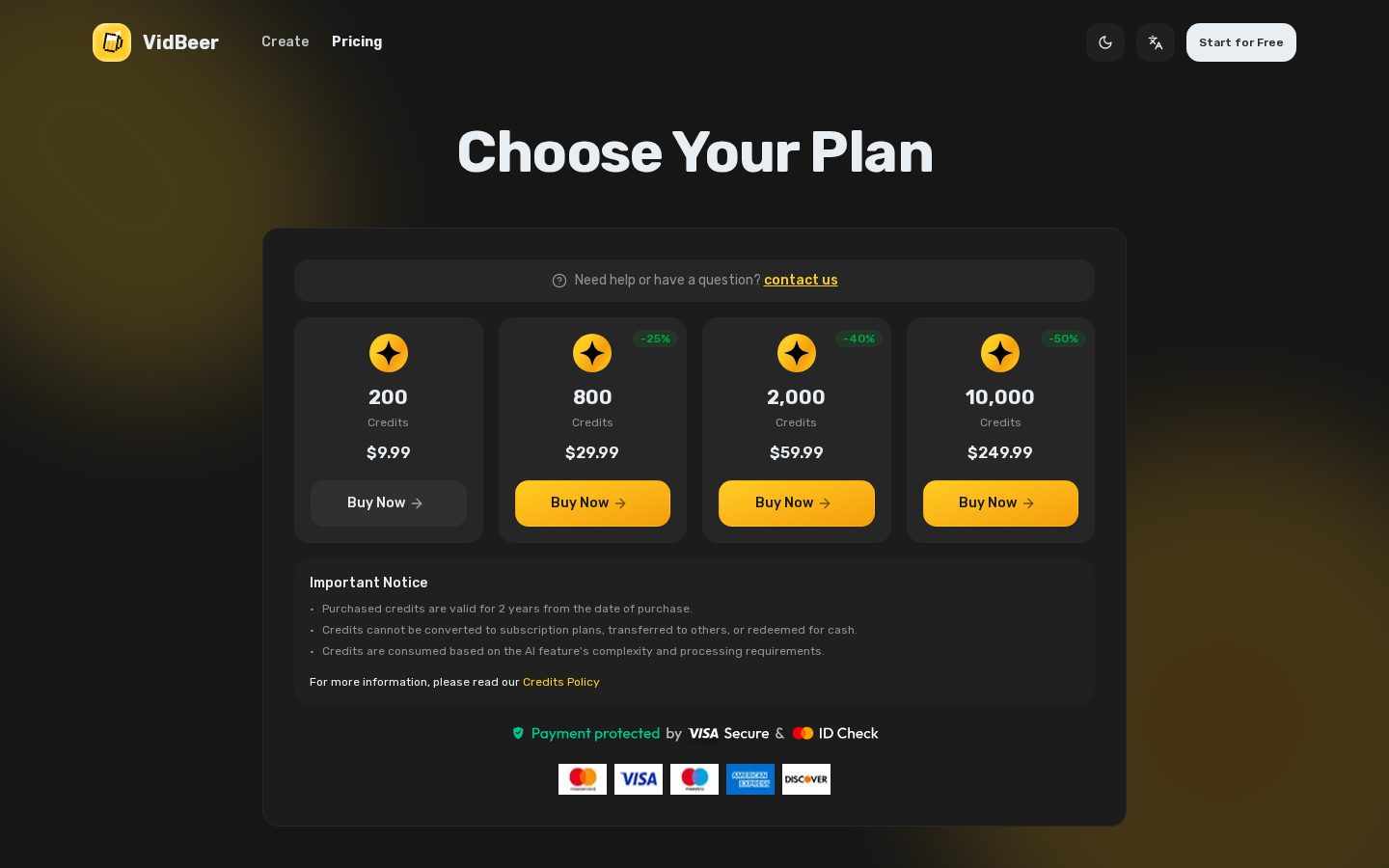 VidBeer Pricing