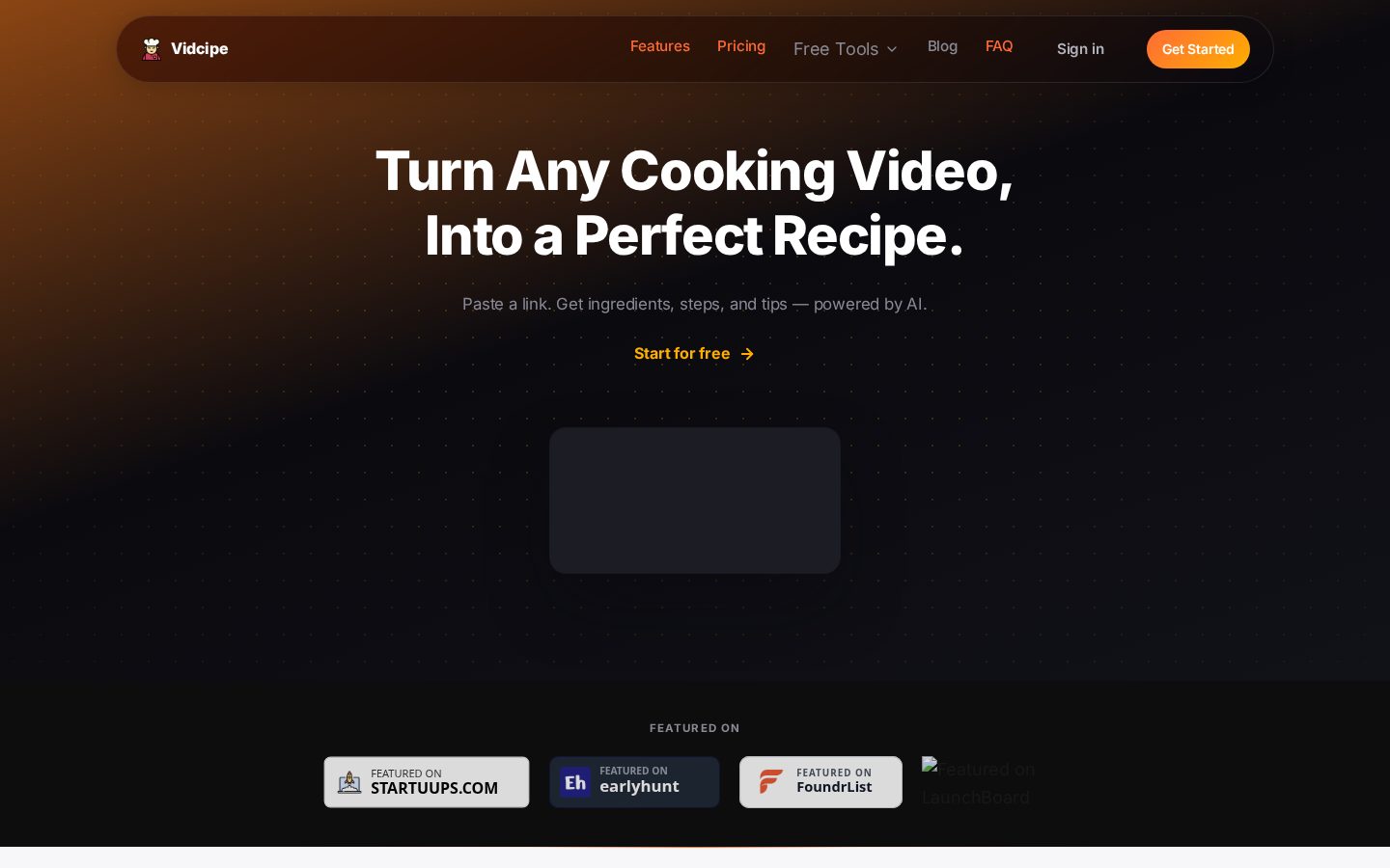 Vidcipe Homepage