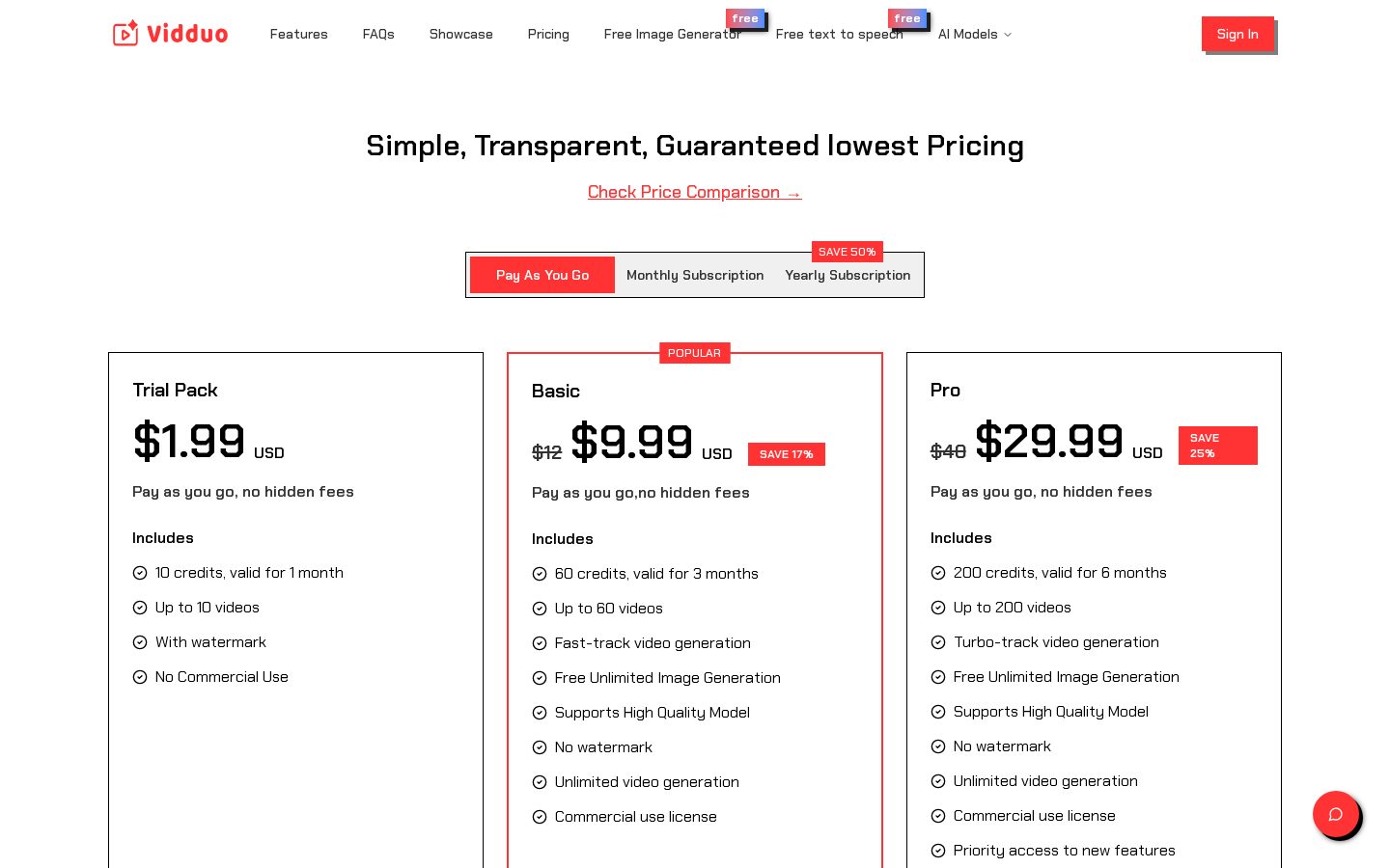 Vidduo Agent Pricing