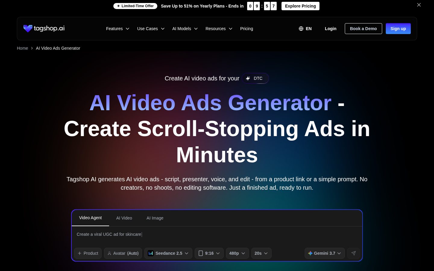 Video Ads Generator Homepage