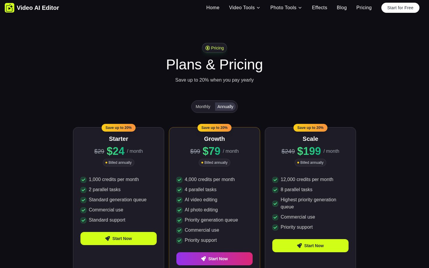 Video AI Editor Pricing
