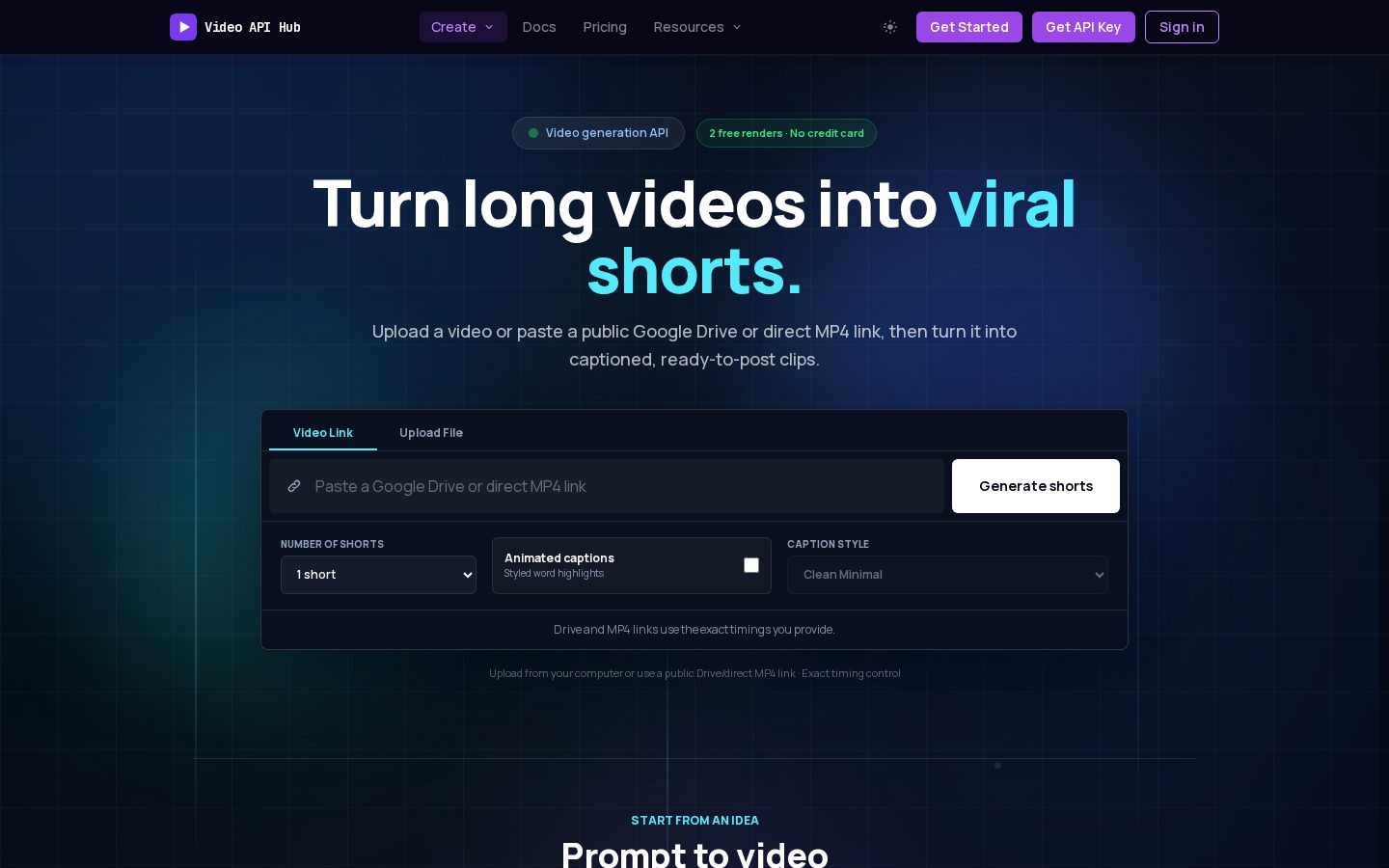 Video API Hub Homepage