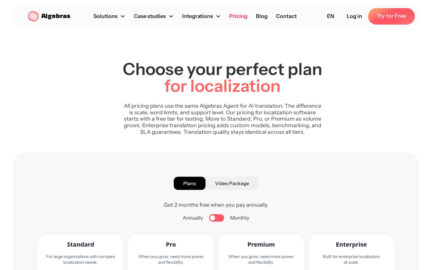 Video Localization by Algebras Pricing