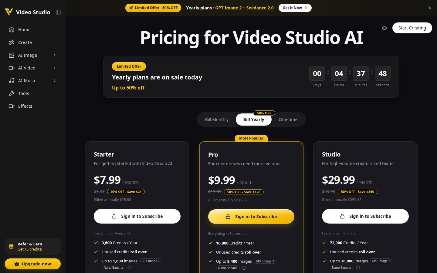 Video Studio AI Pricing