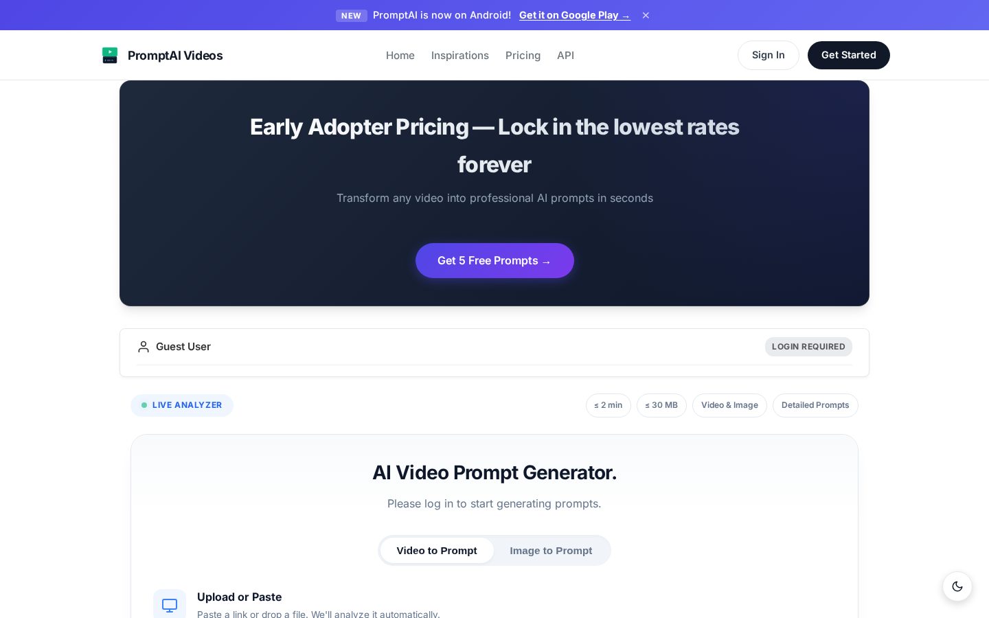Video to Prompt Generator Homepage