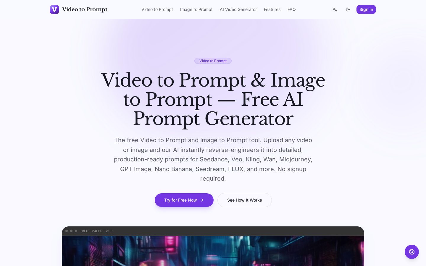 Video to Prompt Homepage