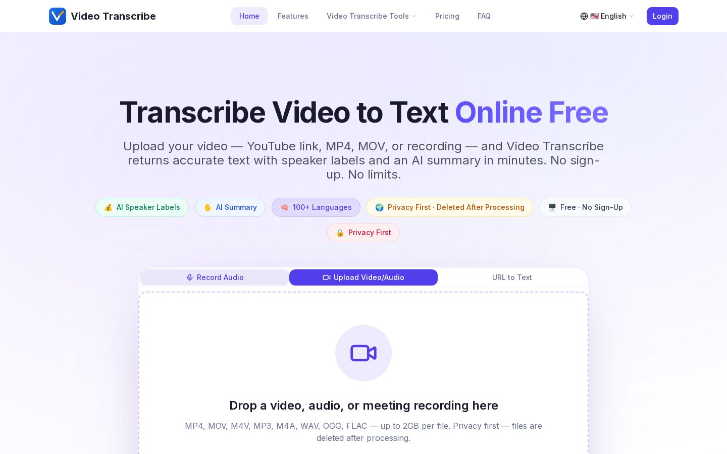 Video Transcribe Homepage