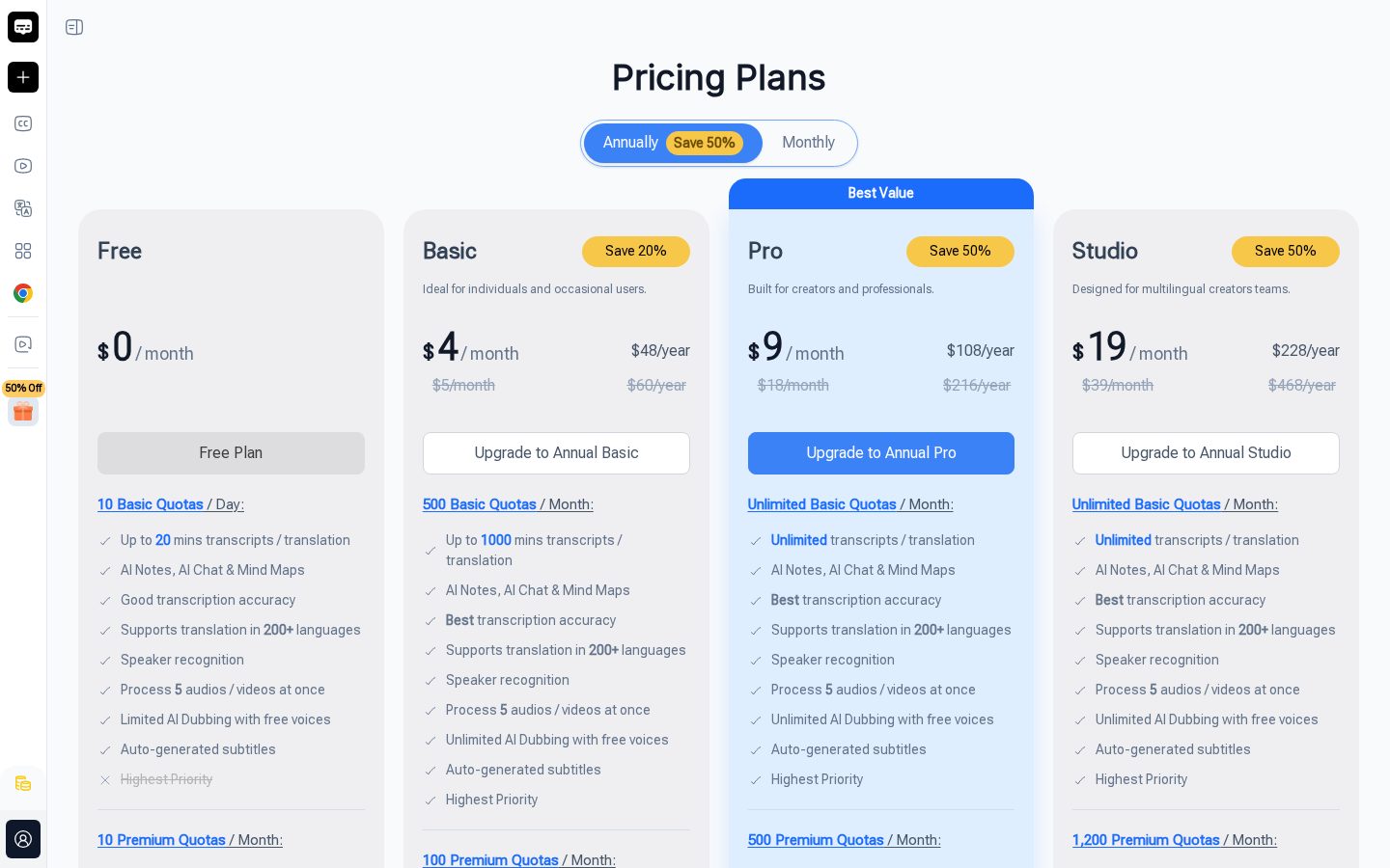 Video Transcriber Pricing