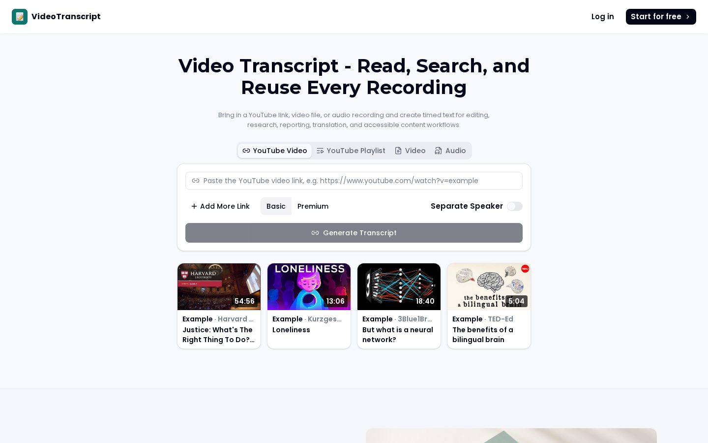 Video Transcript Homepage