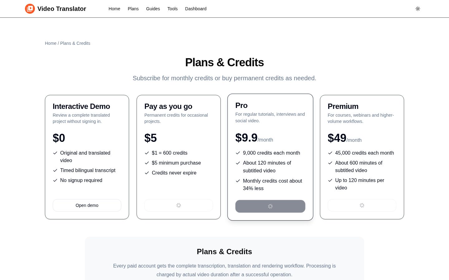 Video Translator Pricing