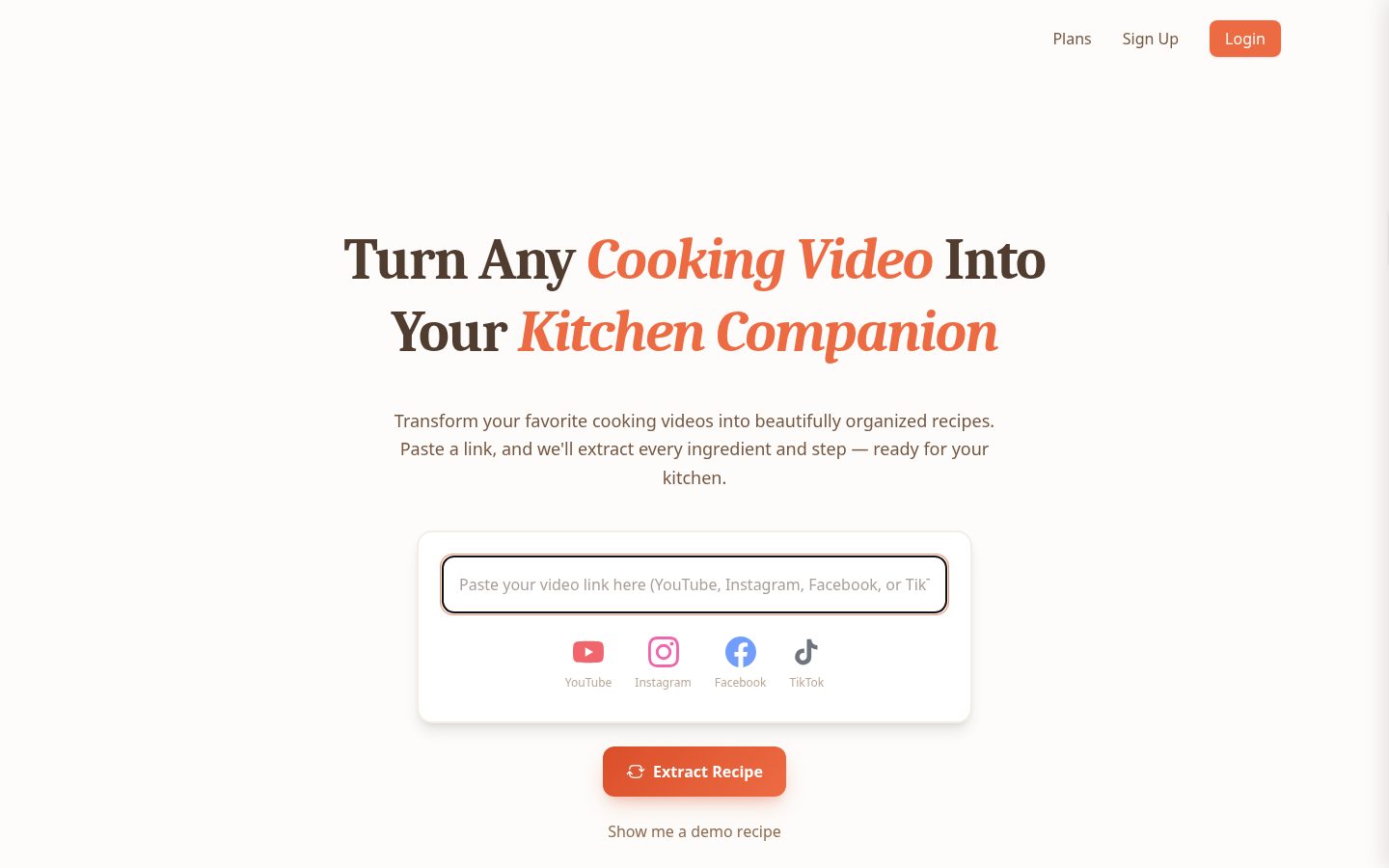 Video2Recipe Homepage