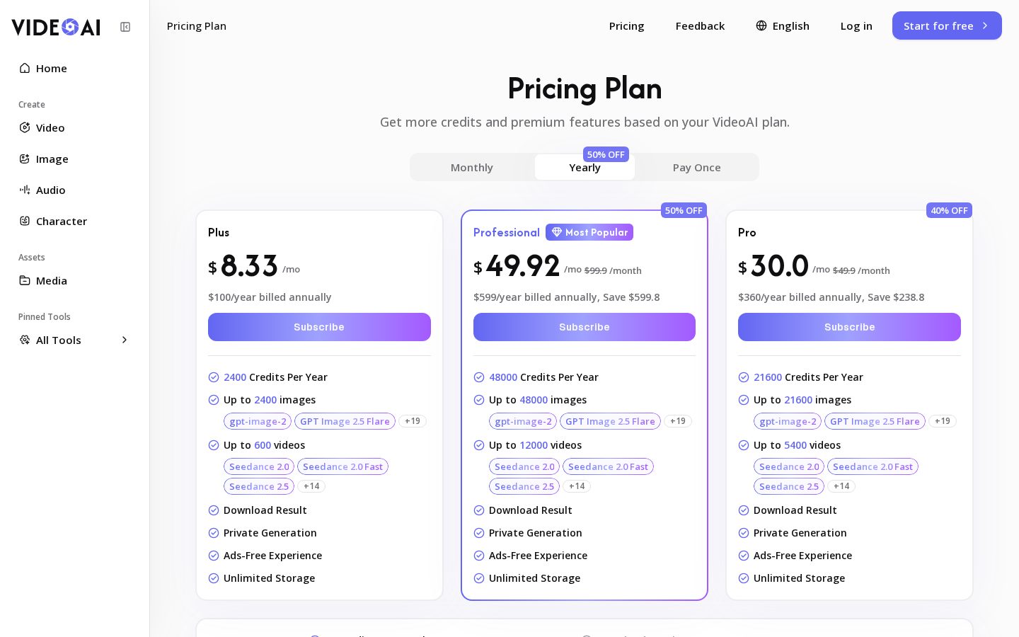 VideoAI Pricing