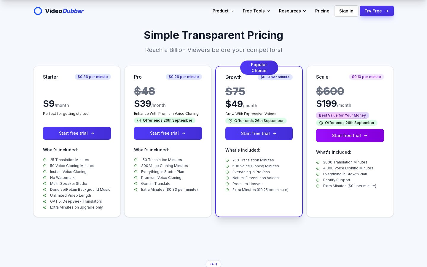 VideoDubber's YouTube Copyright Checker Pricing