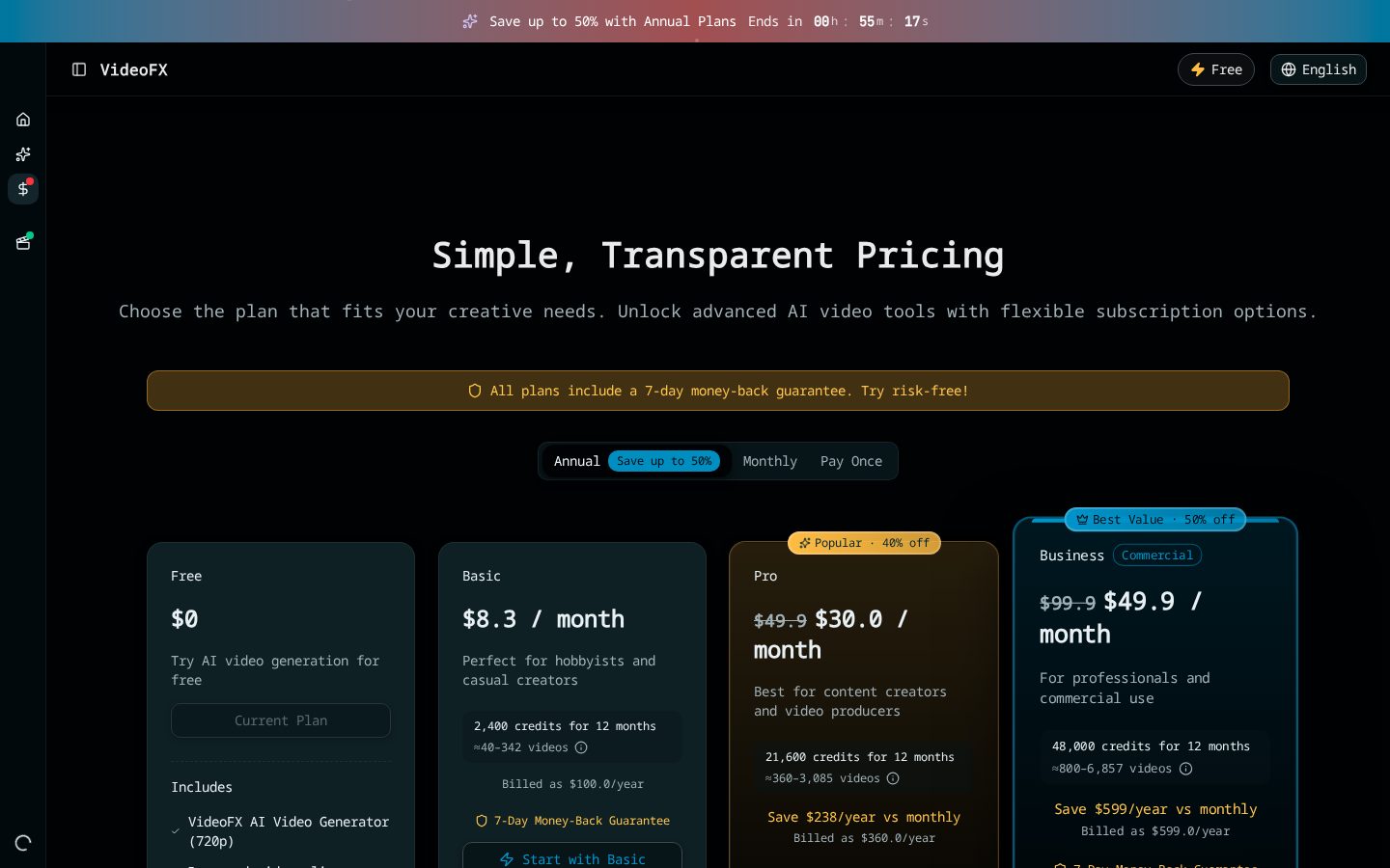 VideoFX Pricing