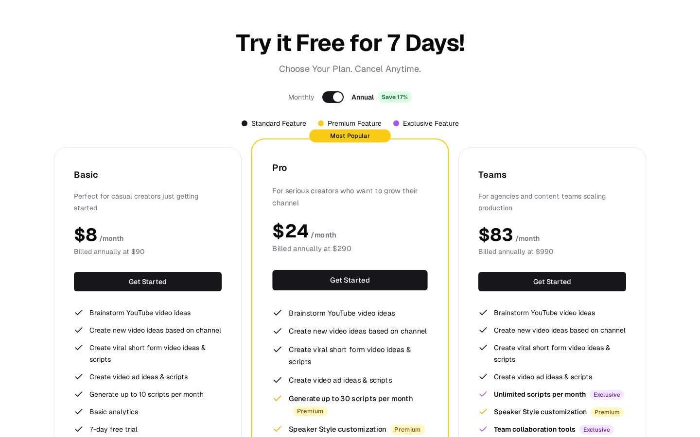 VideoIdeas.ai Pricing