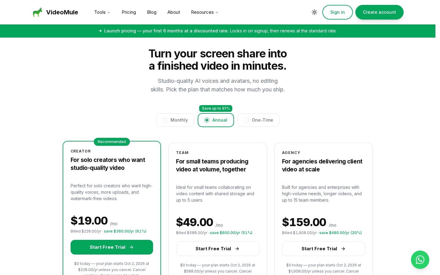 VideoMule Pricing