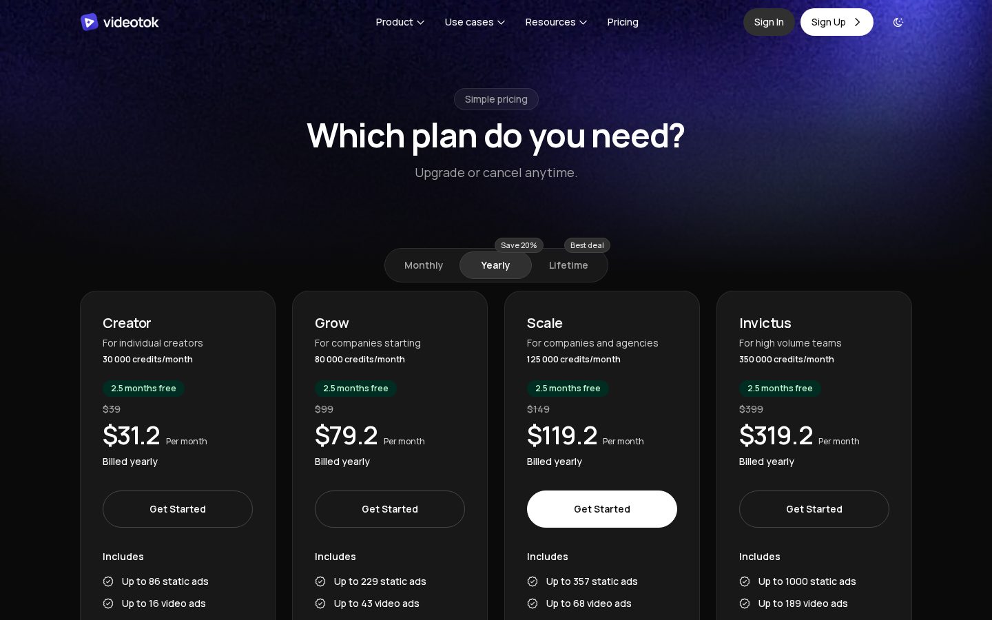 Videotok Pricing