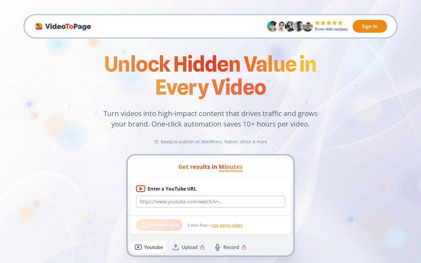 VideoToPage Homepage