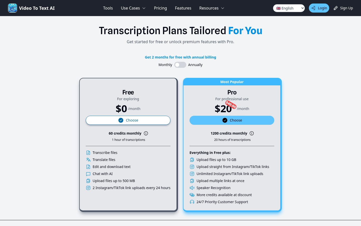 VideoToTextAI Pricing