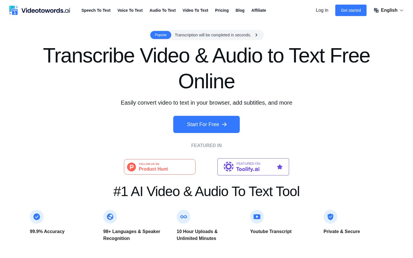 Videotowords Homepage