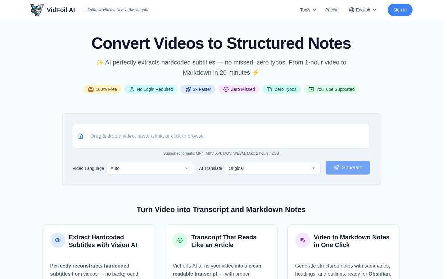 VidFoil AI Homepage