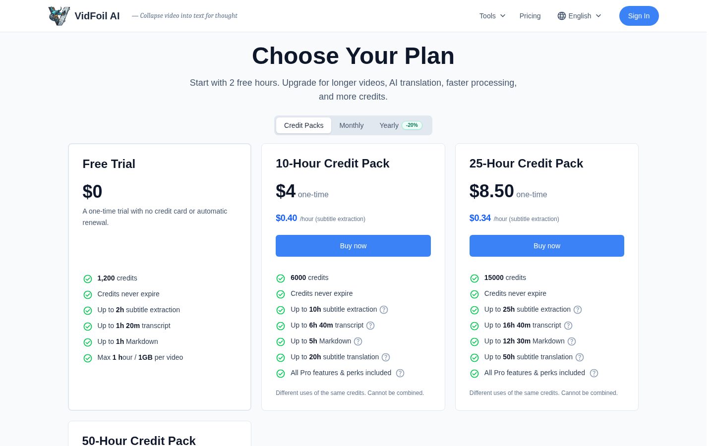 VidFoil AI Pricing
