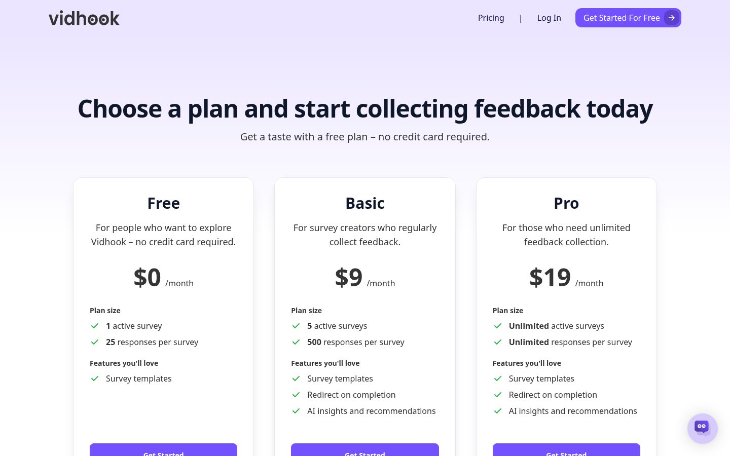Vidhook Pricing
