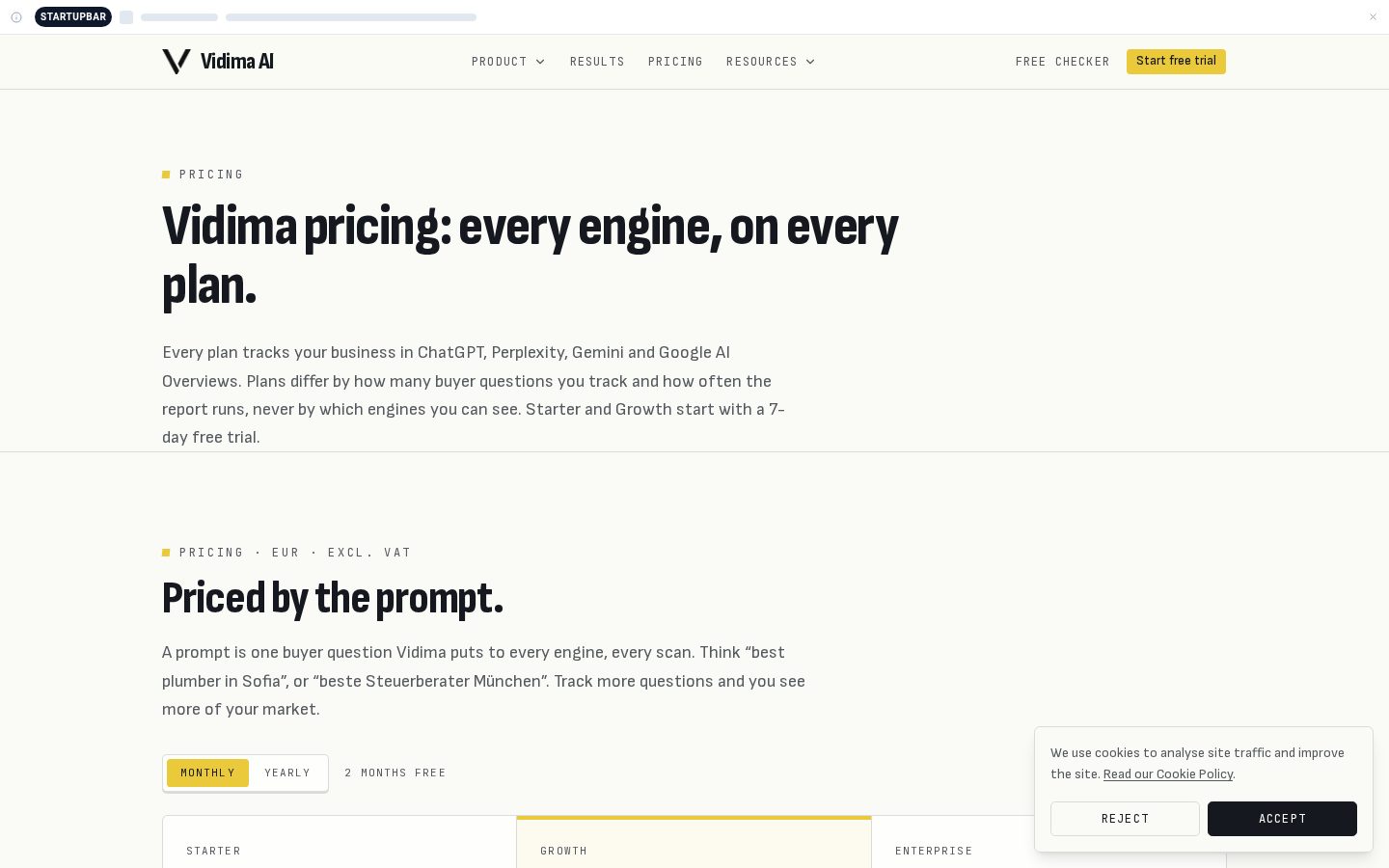 Vidima Pricing