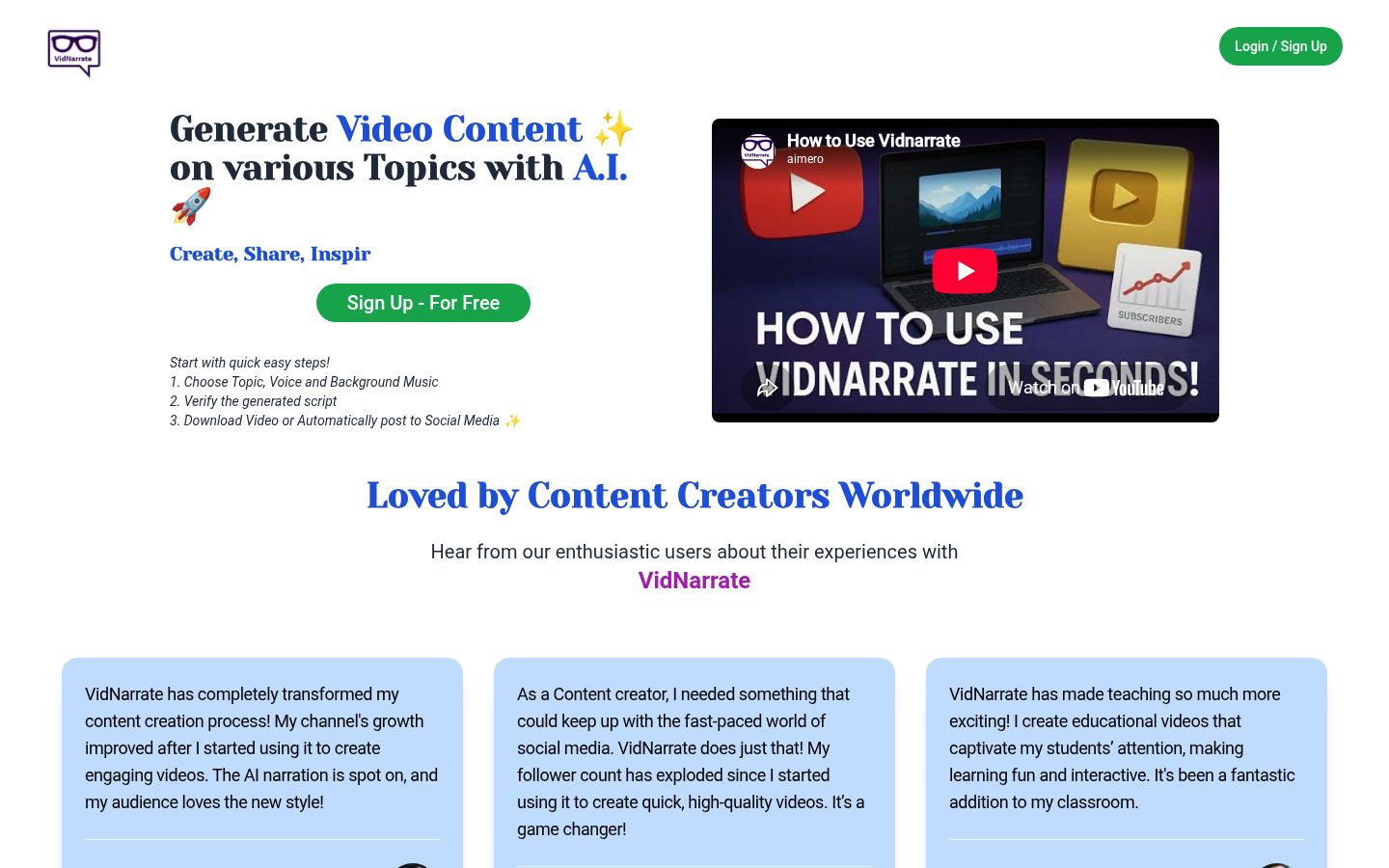 VidNarrate Homepage